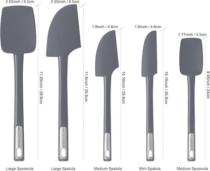 Premium Silicone Spatula Set, Flexible Heat Resistant Non-slip Handle Baking Cooking Rubber Spatulas, Grey