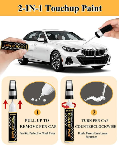 Mineral White A96 Touch up Paint for BMW OEM Color Match Car Scratch Repair Kit for Nicks & Chips Scratches Quick & Easy Paint Fix 2-In-1 Car Scratch Remover Pen