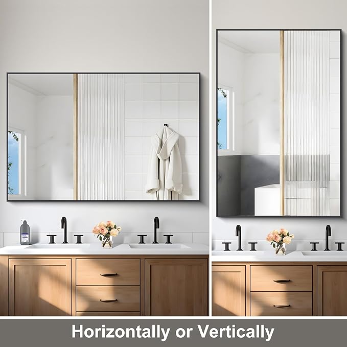 Black Bathroom Mirror for Wall, 60x40 Inch Rectangle Mirrors