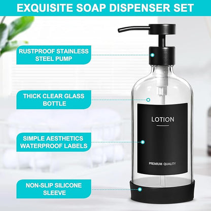 RYTOXILO Clear Soap Dispenser 2 Pack, Glass Soap Dispenser