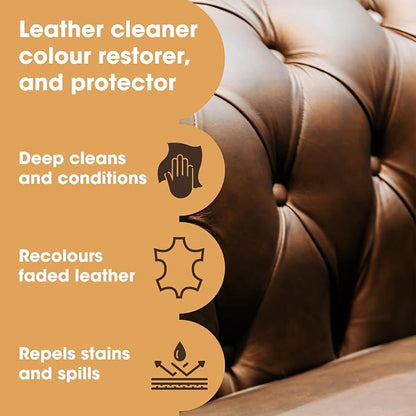 Furniture Clinic Leather Complete Restoration Kit | with Leather Recoloring Balm, Cleaner, 2-in-1 Protection Cream & Conditioner, Sponge, and Cloth | Repair Kit for Furniture (Dark Brown)