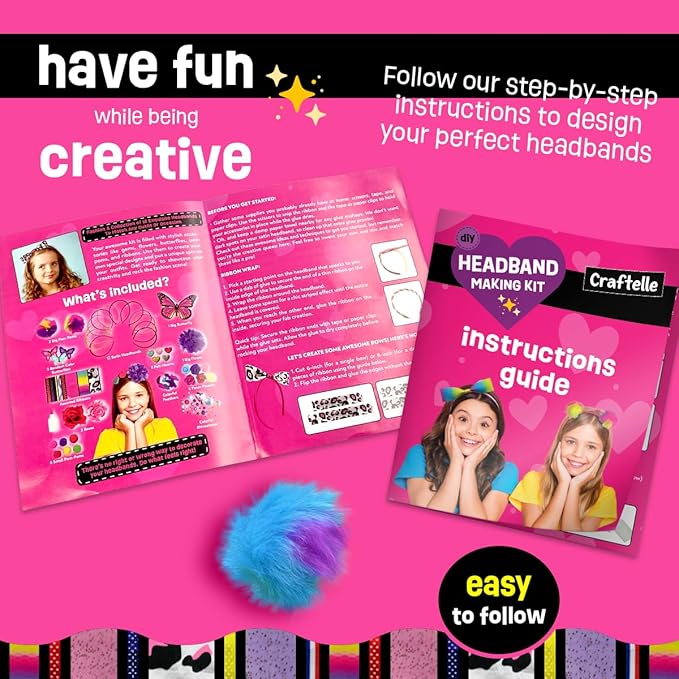 Headband Making Kit for Girls - Make Your Own Fashion Headbands for Kids - DIY Hair Accessories for Girls 4-6 - Arts & Crafts Best Birthday Gifts Ideas - Art Gift for 4 5 6 7+ Year Old Girl
