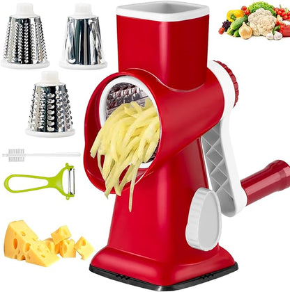 Cheese Grater with Handle, Multifunctional Manual Rotary Cheese Grater - Cheese Shredder Easily Chop Carrots, Potatoes, Vegetables and Fruits and Easy to Clean(red)