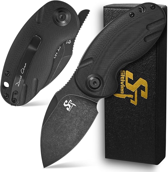 Sitivien ST153 Pocket Folding Knife,Sandvik 14C28N Black Stonewashed Blade with G10 Handle,Chinese Zodiac Series EDC Tool Knifes Utility Knife for Camping Hunting Survival Hiking(Black) … …