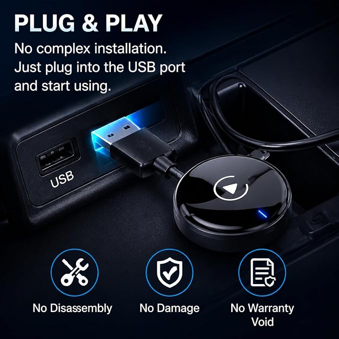 Compact USB Wireless Carplay/Android Auto Adapter for Citroen Jumpy 2016-2026,Voice Control Plug and Play
