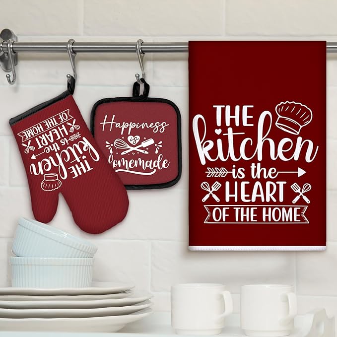 Sratte 6 Pcs Kitchen Decor Accessories Set Farmhouse Towels Pot Holders Oven