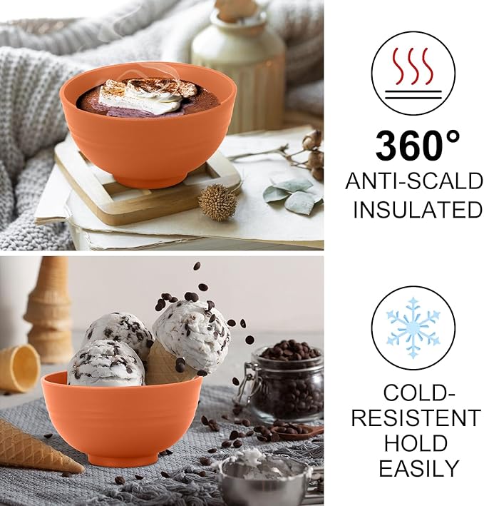 Wrova wheat straw small bowls 10oz set of 8 - Unbreakable Dessert Bowls - Mini Bowl Sets for Ice Cream,Snack and Fruits - Microwave & Dishwasher Safe Appetizer Bowls. Orange