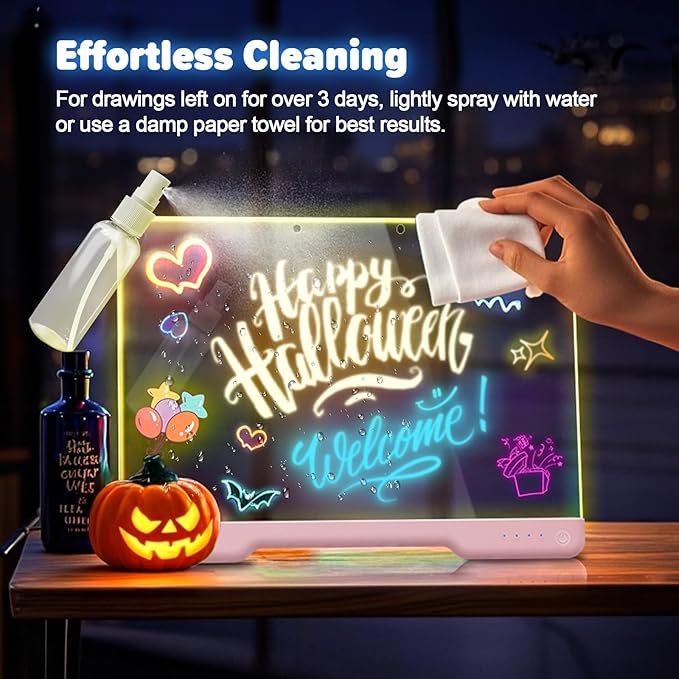 16-Inch Rechargeable Doodle Glow LED Note Board, 7-Color Light Modes, Neon Art