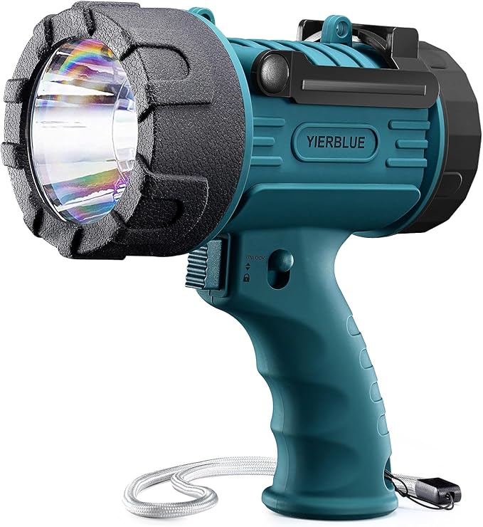 YIERBLUE Rechargeable Spotlight Flashlight IP67 Waterproof with 90,000 Lumen LED, 12 Hours Long Running Spot Light, Impact Resistant Handheld Spotlight with Foldable Stand Red Lens