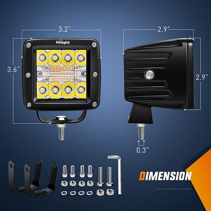 Nilight 2PCS 42W Light Bar 3Inch Cube Pod Light Amber White Strobe 6 Modes Memory Function, Ideal for Fog & Snow Conditions, Off-Road Truck Car ATV Jeep Boat with 16AWG Wiring Harness Kit-2 Leads