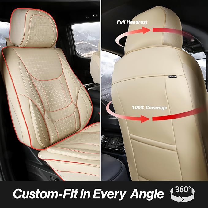 Coverland Custom Truck Car Seat Covers Front Seats for [2003-2006 GMC Sierra 2500HD, 3500HD Crew Cab Bucket Seats] - Protector Water Resistant Leather Memory Form Seat Cushion [Front-Beige]