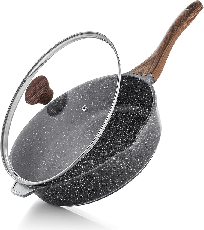 SENSARTE Nonstick Deep Frying Pan Skillet, 12-inch Saute Pan with Lid, Stay-cool Handle, Chef Pan Healthy Stone Cookware Cooking Pan, Induction Compatible, PFOA Free