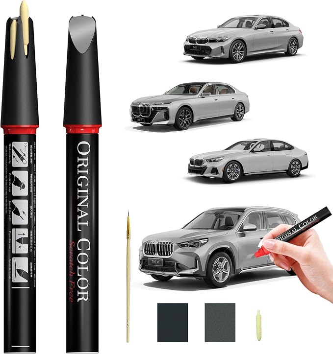 Carhoo C5A/X1F Frozen Pure Grey Metallic Touch Up Paint Suitable For BMW, Genuine Custom Color Car Touch Up Paint, With Pen Tip & Fine Brush