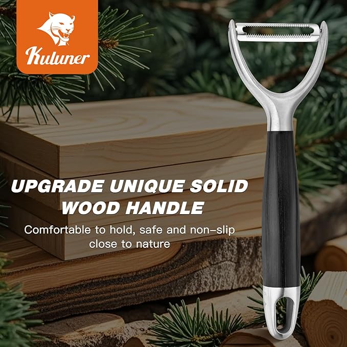 KULUNER 304 Stainless Steel Multi-Function Kitchen Peeler - With Solid Wood Handle, Sharp Durable Blade, Effortlessly Peels Vegetables and Fruits, Essential Kitchen Tool（ Type Y ）