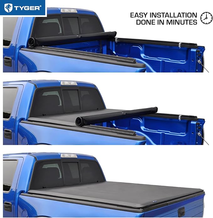 Tyger Auto T1 Soft Roll Up Truck Bed Tonneau Cover Compatible with 2004-2015 Nissan Titan without Titan Box | Fleetside 5.5' Bed (67") | TG-BC1N9032 , Black