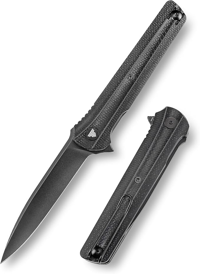 EDC Pocket Knife for Men,Folding Knives with Reversible Clip,Liner Lock 3.4'' Black PVD 14C28N Steel Blade,Micarta Handle,Seagull-B