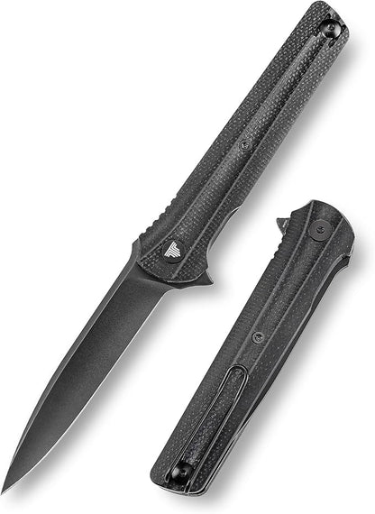 EDC Pocket Knife for Men,Folding Knives with Reversible Clip,Liner Lock 3.4'' Black PVD 14C28N Steel Blade,Micarta Handle,Seagull-B