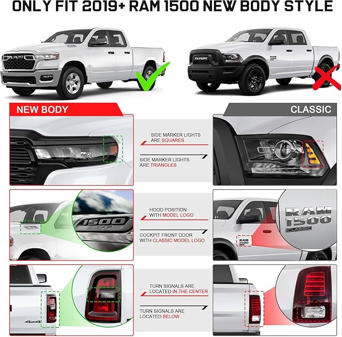 COMNOVA Running Boards Compatible with 2019-2026 Ram 1500 Crew Cab (excl. Classic/2500/3500), 6 Inch Carbon Steel Black Truck Side Step, Nerf Bars Steps for Ram 1500 Crew Cab.