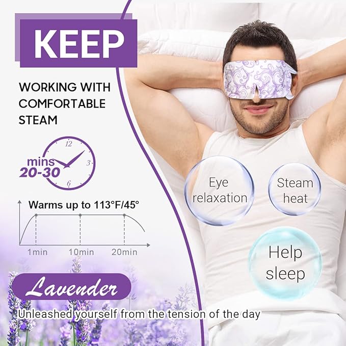 16 Packs Steam Eye Masks for Dry Eyes, Lavender Heated Eye Mask, Relief Tired Eyes & Dark Circle, Warm Compress for Puffiness, Disposable Travel Essentials & Relaxation Set for Women, Christmas