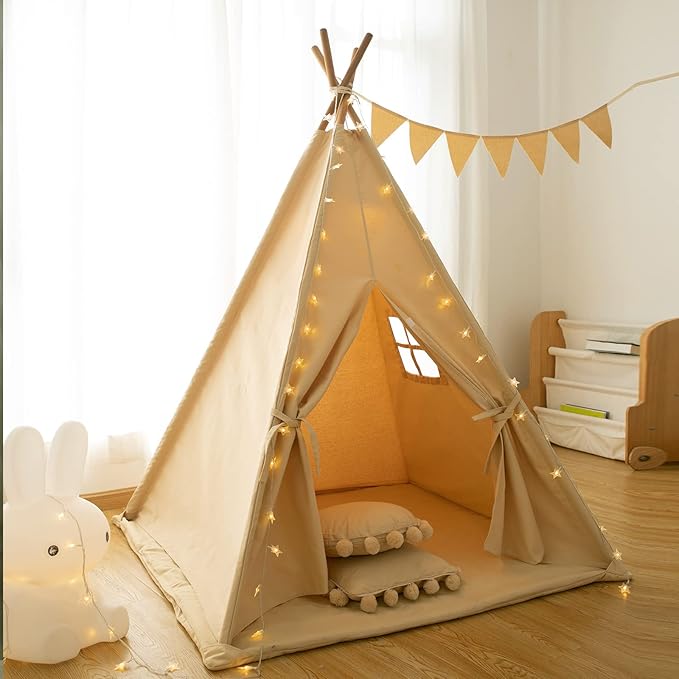 Teepee Tent for Kids-Portable Children Play Tent Indoor Outdoor (Khaki)