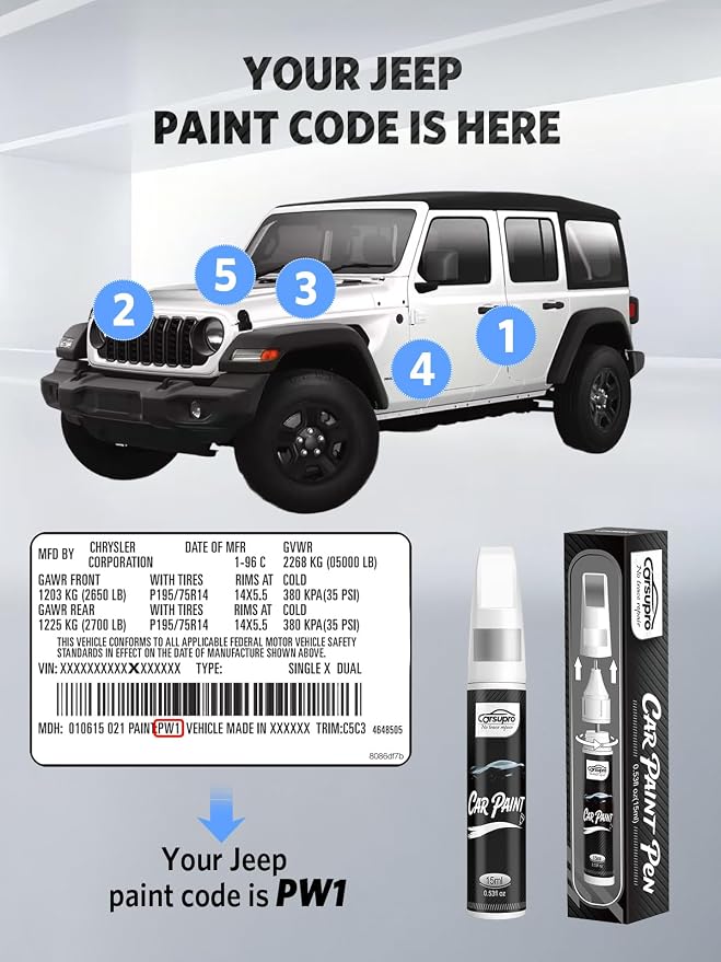 Sting Gray(PDN) for Jeep Touch Up Paint Pen, 2 in 1 Car Scratch Remover with Pen Tip and Brush, Precise Color Match for Car Paint Scratch Repair, Quickly and Easily Fix Chips and Nicks