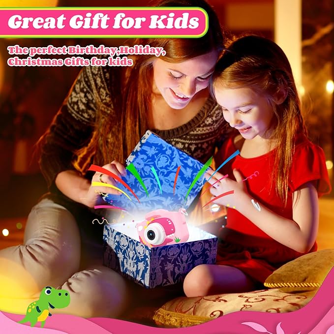 Kids Camera Toys for 3-8 Year Old Girls, 48MP Dual Lens 1080P Toddler Camera for Kids with 64GB SD Card, Kids Digital Video Camcorder Selfie Cameras Christmas Birthday Gifts