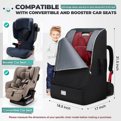 RAINSMORE Padded Car Seat Travel Bag for Airplane Heavy Duty Car Seat Backpack for Air Travel Baby Carseat Cover Bags for Airport Large Car Seats Carrier Fits Car Seats & Booster Seats, Black