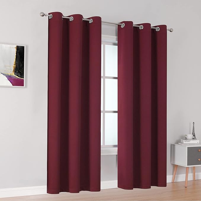 DUALIFE Burgundy Blackout Curtains Panels