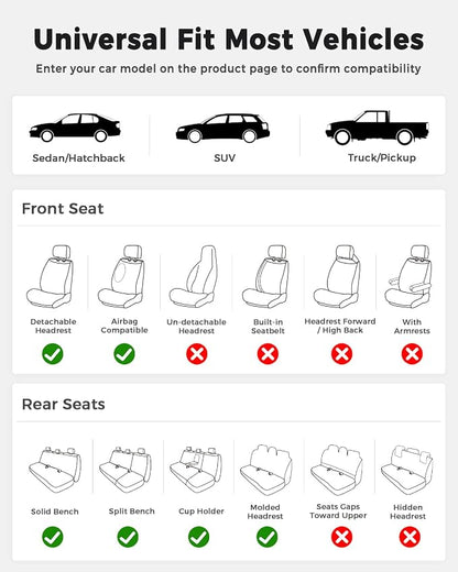 Huidasource Gray Seat Covers, Luxury Faux Leather Car Seat Cover, Velcro Adjustable, with Airbags, Seat Belts, Thinning Design Perforation Cooling＆Heating, Fit for Most Cars, Vans, Trucks, SUVs, Gray