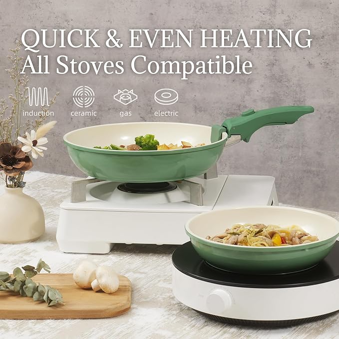 Ceramic Cookware Set Non Stick 8Pcs Pots and Pans Set Detachable Handle