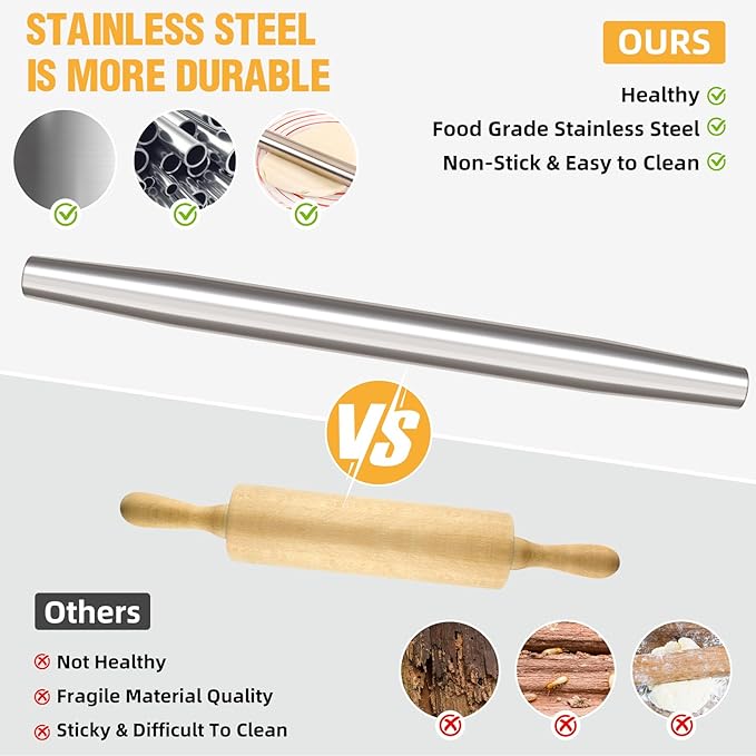 Rolling pin, Smooth Stainless Steel Rolling Pin, Rolling Pin