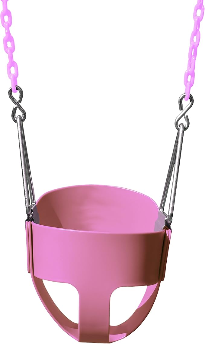 Gorilla Playsets 04-0008-PK/PK Full Bucket Toddler Swing, Pink Bucket, Pink 60" Plastic Coated Chains, 50 lb Capacity