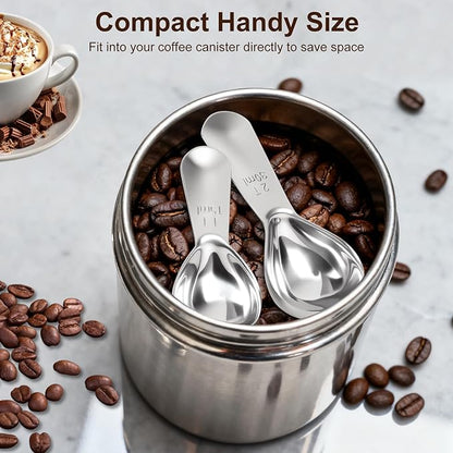 2Pcs Coffee Scoops, Premium 18/8 Stainless Steel Coffee Spoons, Tea and Powder