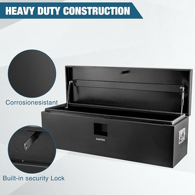Garvee Black Steel Truck Bed Tool Box, Trailer Tongue Box, Truck Storage Organizer Tool Chest For Truck Bed, RV, Trailer (48 in x 15 in x 15 in)