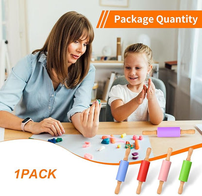 Mini Silicone Rolling Pin for Kids, Non-stick Surface Wood Handle, 9 Inch 1