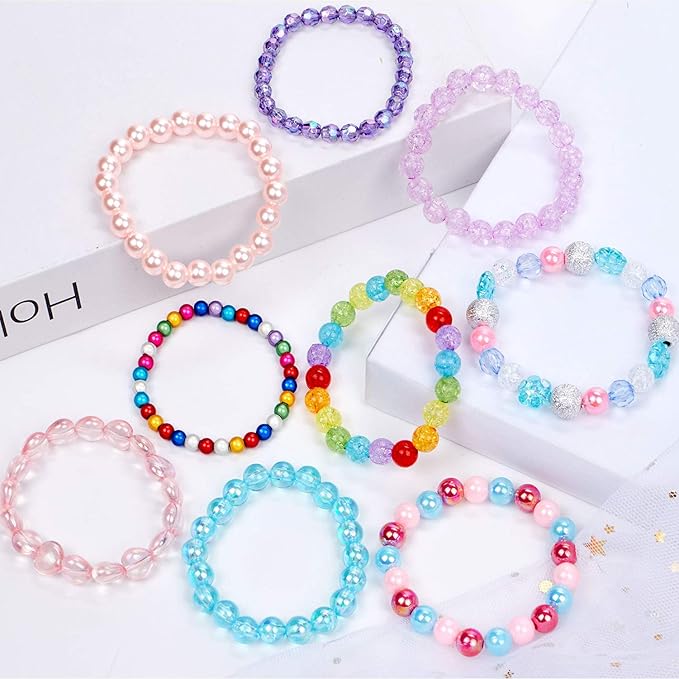 Lorfancy 12 Pcs Girls Beaded Bracelets Rainbow Baby Toddler Cute Friendship Stretchy Costume Jewelry Set