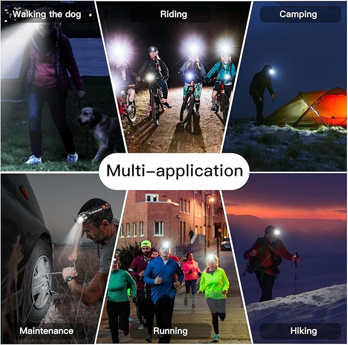 KunHe 20 Pack Headlamp Flashlight Head Lamps led Rechargeable Headlight Motion Sensor Head Lamp 10 Mode for Outdoor Camping Gear Hiking Fishing Running Cycling Headlight Emergency Lights for Home