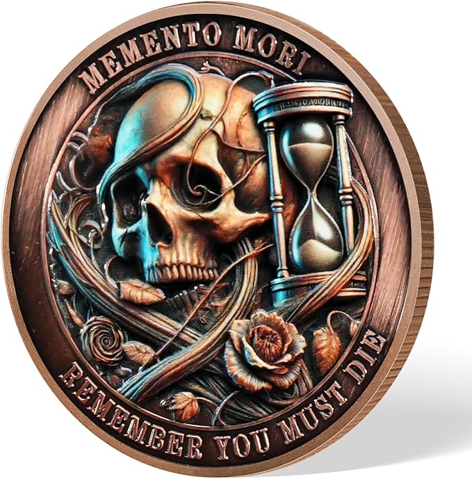 AtSKnSK Memento Mori Coin Momento Mori Coin Skull Coin Stoic Gifts Memento Mori Calendar Living Memento Mori Amor Fati Coin (Time Disc Skeleton)