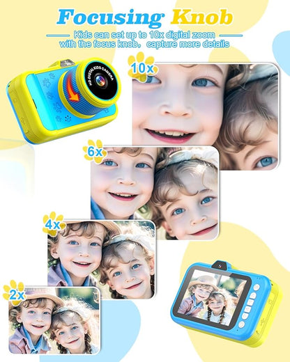 Kids Camera, 48MP 1080P Digital Camera for Kids with 3.5 Inch Big Screen, 10X Zoom, Selfie & Video, 32GB SD Card, 1200mAh Battery, Christmas Birthday Gifts for Boys Girls Ages 3-12 (Blue)