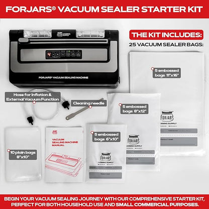 FORJARS Food Vacuum Sealer Machine with 20 Bags, High-Speed, Multi-Functional. Automatic Sealing for Dry and Wet Storage, Freshness Saving for Your Food, Perfect for Sous Vide Cooking and Kitchen Use