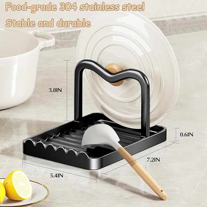 Spoon Rest with Lid Holder, Stainless Steel Lid Holder While Cooking &