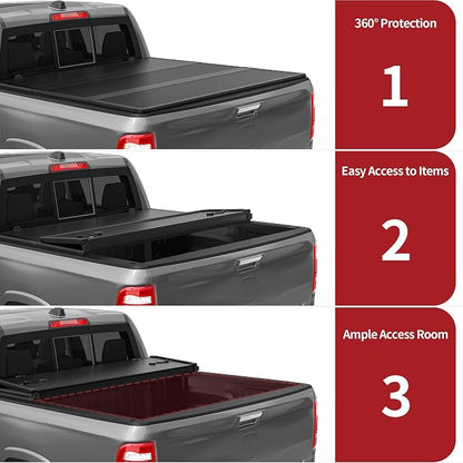YITAMOTOR FRP Hard Tri-fold Truck Bed Tonneau Cover Fits for Nissan Frontier(NO México) 2005-2026, 5 ft Bed