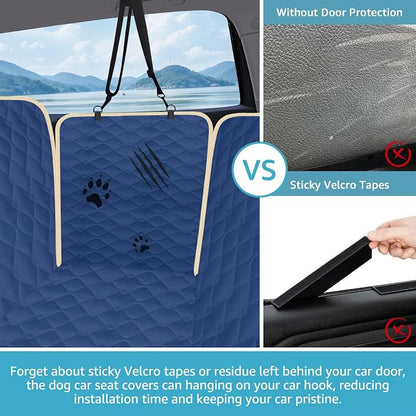 Lassie Dog Car Seat Covers for Back Seat with 2 Seat Belts, Waterproof Dog Car Hammock with Mesh Window Durable Scratch Proof Nonslip Pet Carseat Covers Universal Fit Protector for Cars, Trucks & SUVs