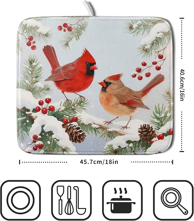 Winter Cardinal Bird Dish Drying Mat