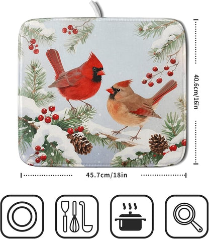 Winter Cardinal Bird Dish Drying Mat
