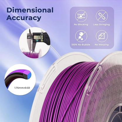 AMOLEN Silk PLA 3D Printer Filament, Tri Color Black Blue Purple PLA 1.75mm, Shiny Multi Color Change Filament 3D Printing PLA Filament for Most FDM 3D Printer, 1kg Spool(2.2lbs)