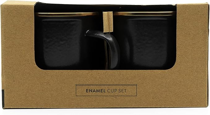 Barebones Enamel Cup Set- Enamel Coffee Mugs Set of 2 16-oz - Stainless Steel Rim Camping Mug for Indoor and Outdoor Use (Charcoal)