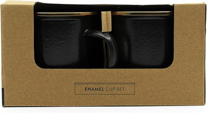 Barebones Enamel Cup Set- Enamel Coffee Mugs Set of 2 16-oz - Stainless Steel Rim Camping Mug for Indoor and Outdoor Use (Charcoal)