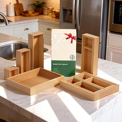 Bamboo Drawer Organizer 14 Pcs for Kitchen Multi-purpose Storage Dividers for