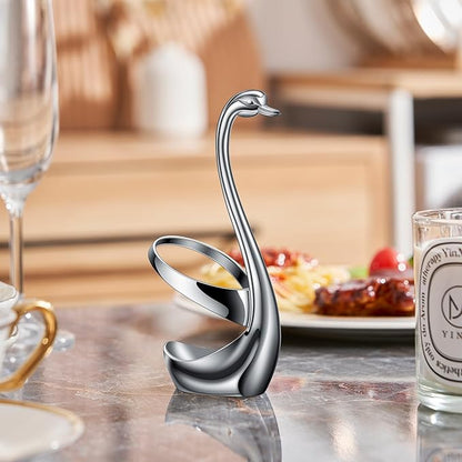 AnSaw Silver Small Coffee Spoon Holder Set, Swan Base